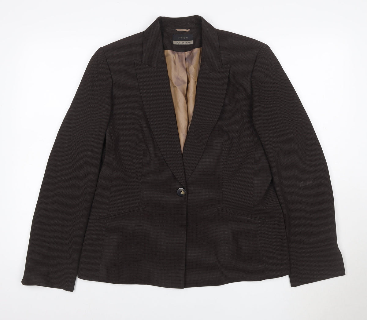 Additional front view of Principles Women’s Brown, size UK 16, One Button Lined Blazer Jacket
