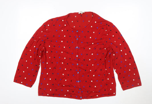 CC Women’s Red Geometric Button Cardigan XL Long Sleeve