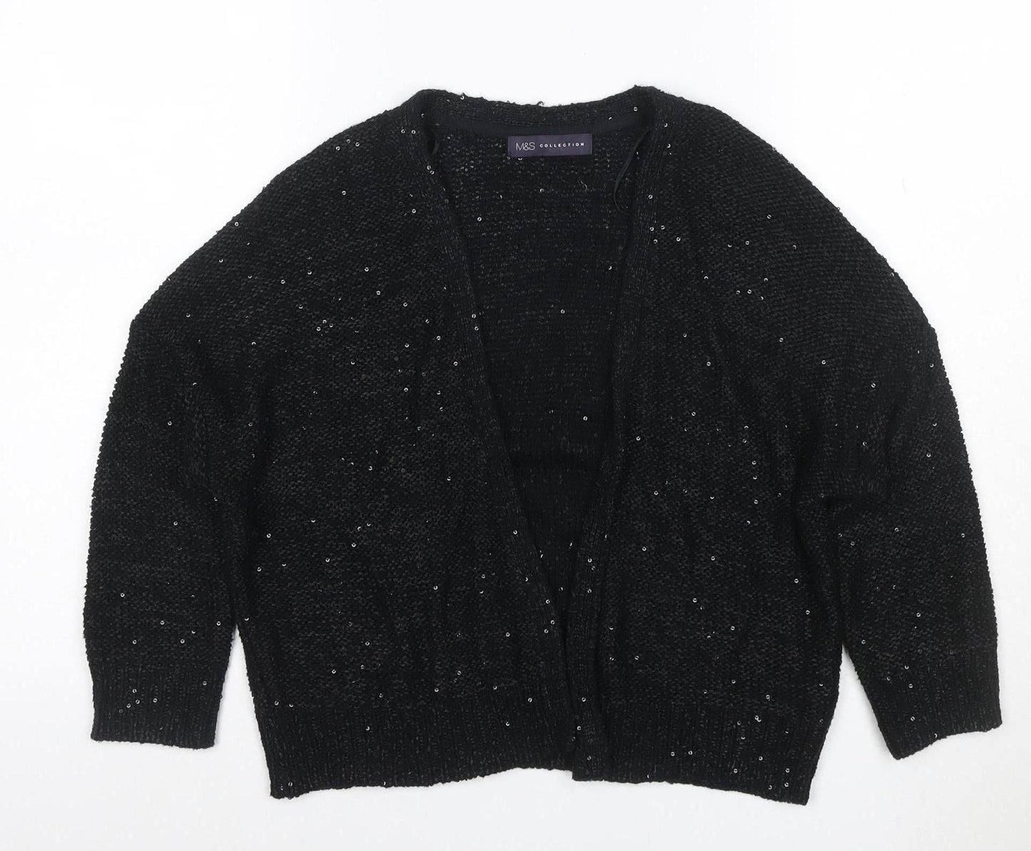 Marks and Spencer Women Black UK 10 Open Sequin Knit Cardigan