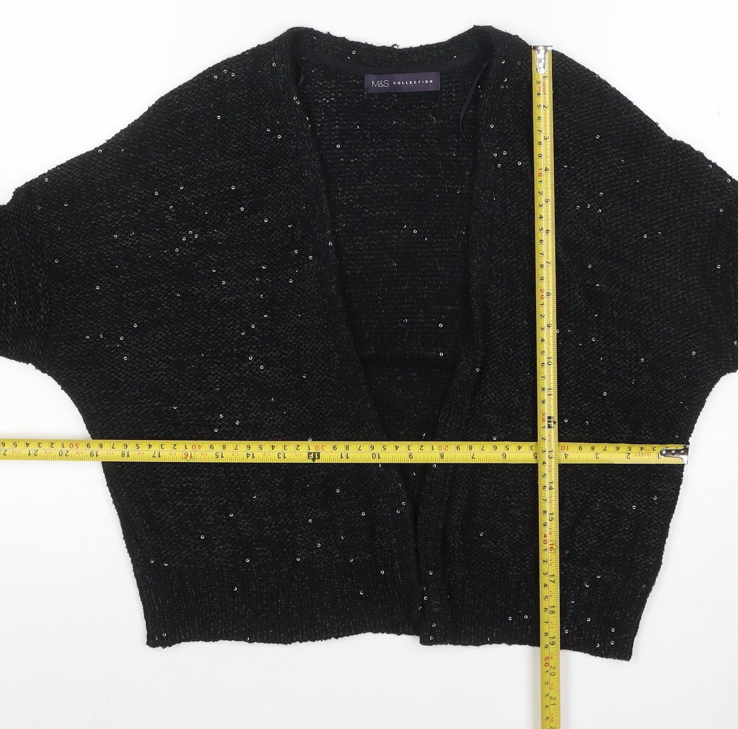 Marks and Spencer Women Black UK 10 Open Sequin Knit Cardigan
