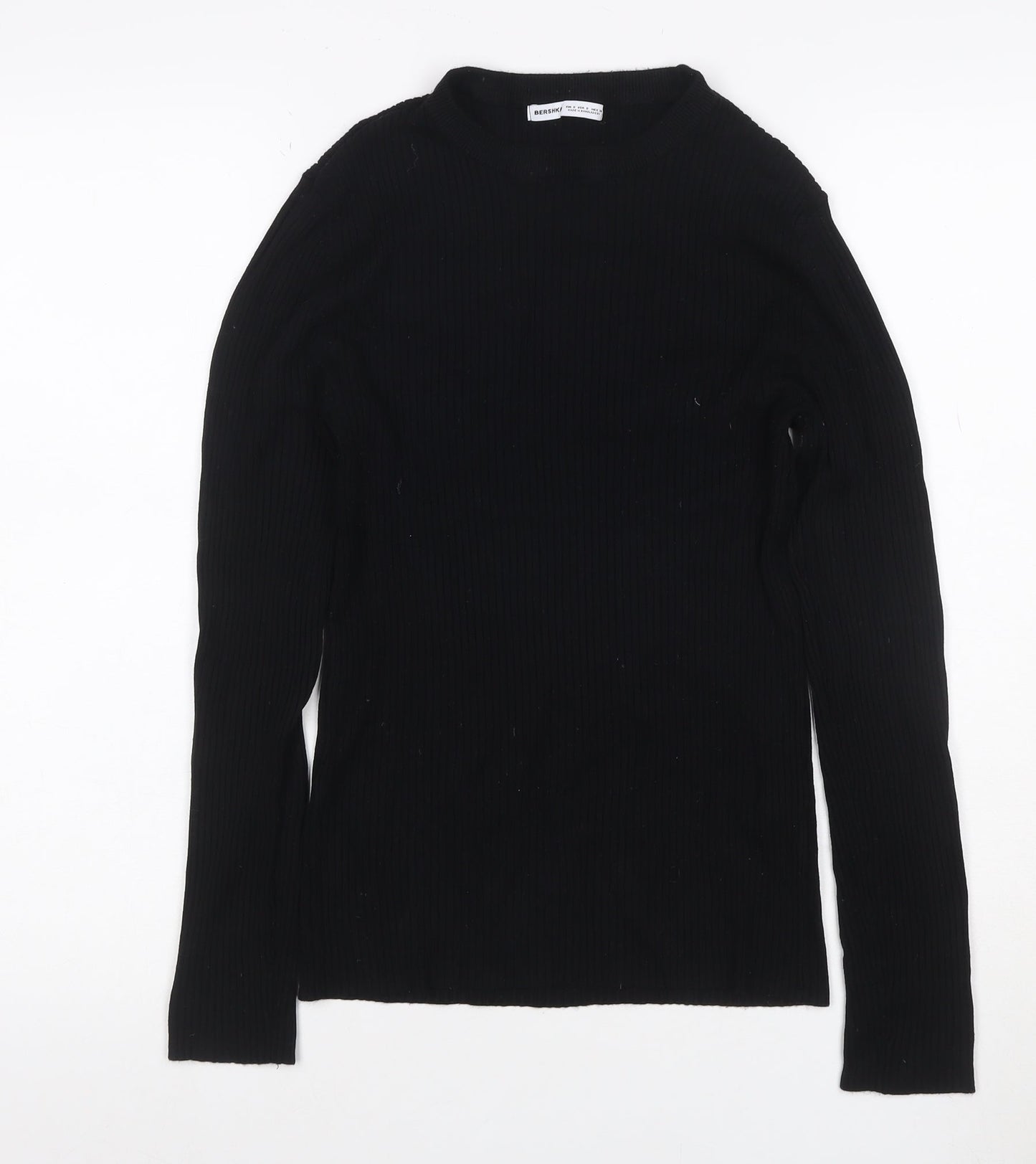 Bershka Women Black S Ribbed Roll Neck Slim Knit Jumper Long Sleeve