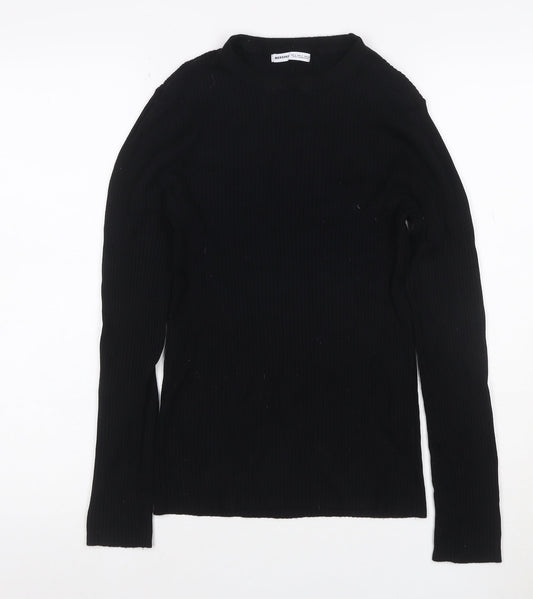 Bershka Women Black S Ribbed Roll Neck Slim Knit Jumper Long Sleeve