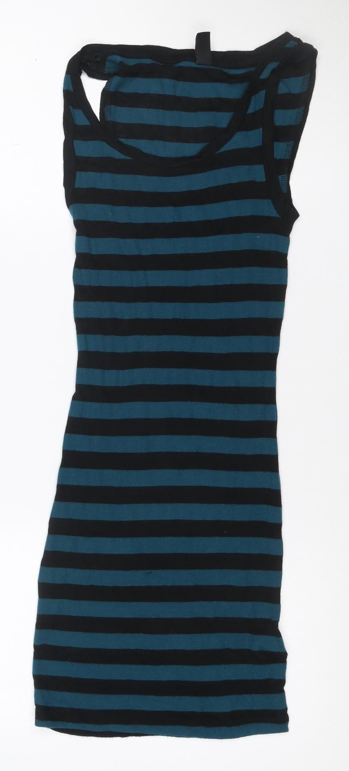 ONLY Women Blue Black Striped S Knee Length Tank Dress