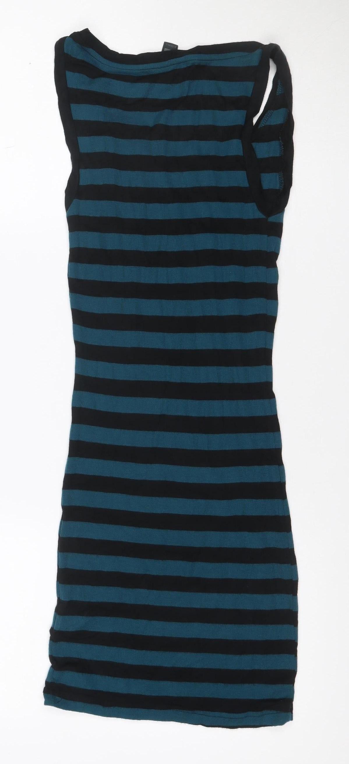 ONLY Women Blue Black Striped S Knee Length Tank Dress