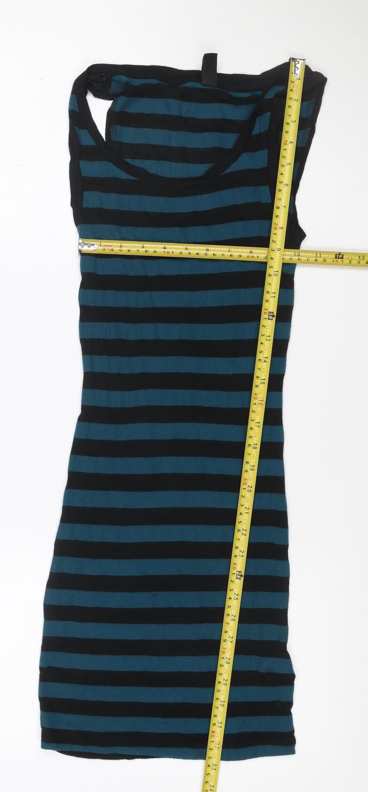 ONLY Women Blue Black Striped S Knee Length Tank Dress