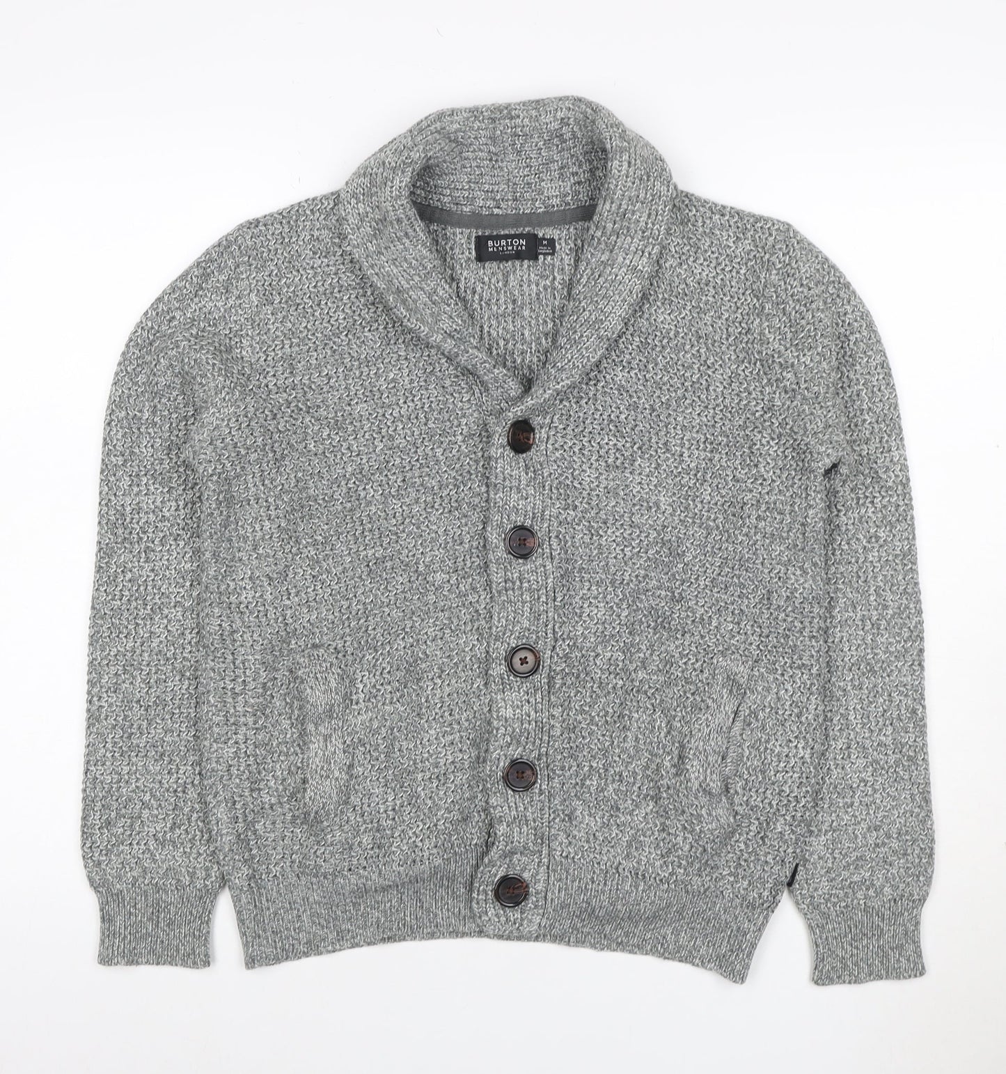 Burton Menswear Men’s Grey M Shawl Collar Button Knit Cardigan