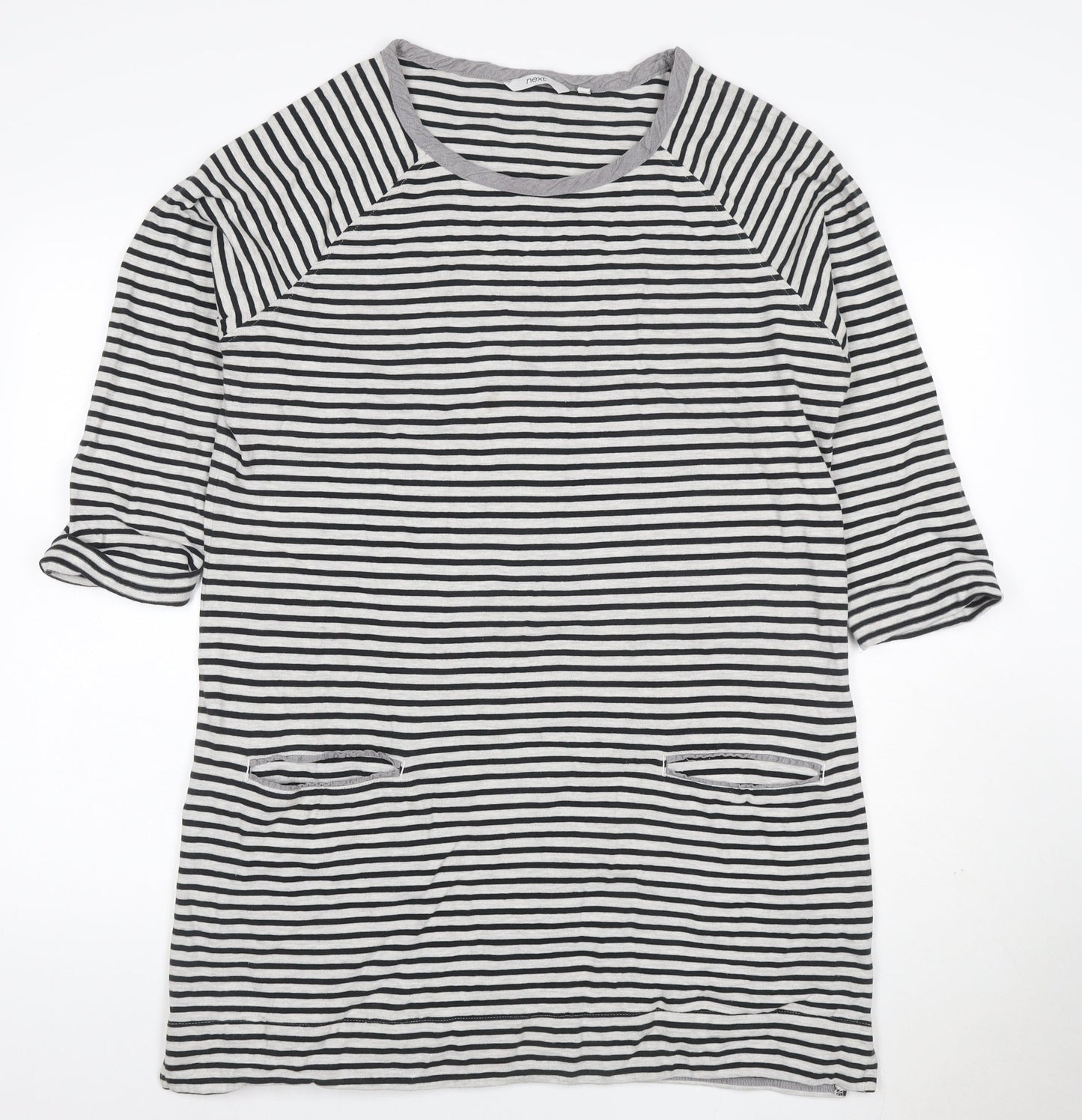 Next Women Black White Stripe UK 20 T-Shirt Dress Pockets Jersey