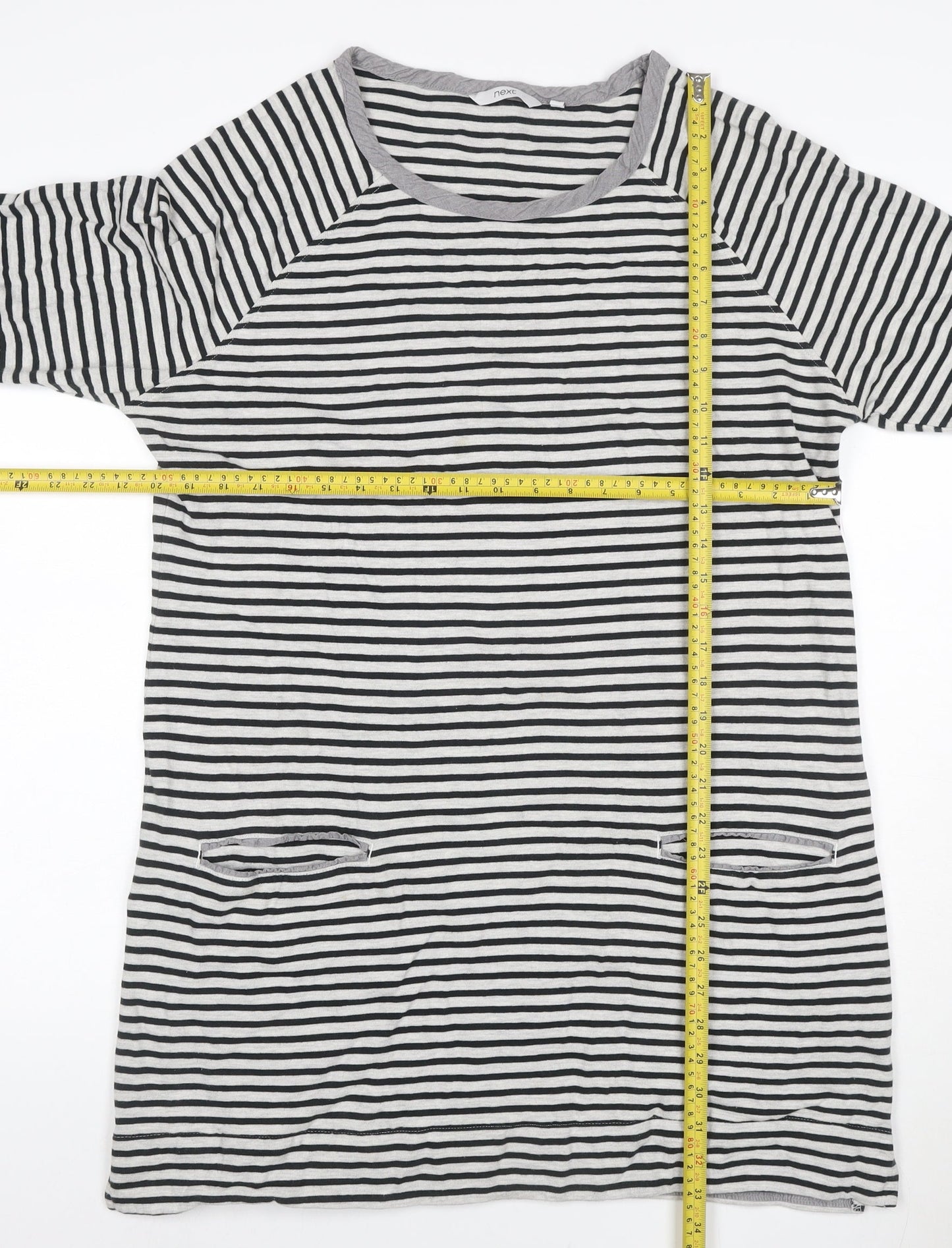 Next Women Black White Stripe UK 20 T-Shirt Dress Pockets Jersey