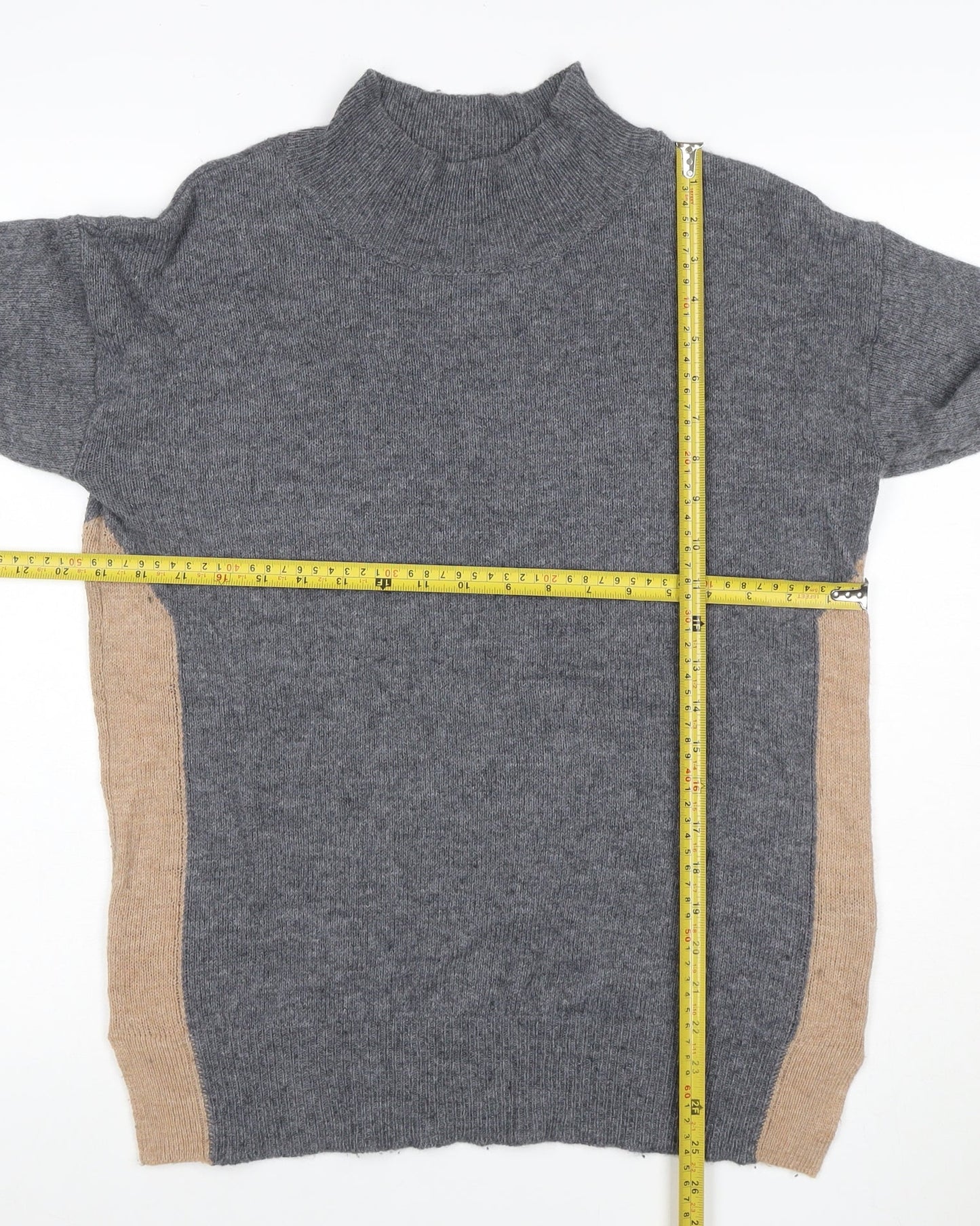 Next Women’s Grey Beige Panel Mock Neck Wool Blend Jumper L