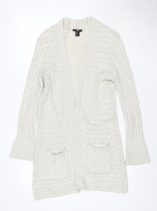 H&M Women Ivory M Open Cable Knit Wool Blend Long Cardigan