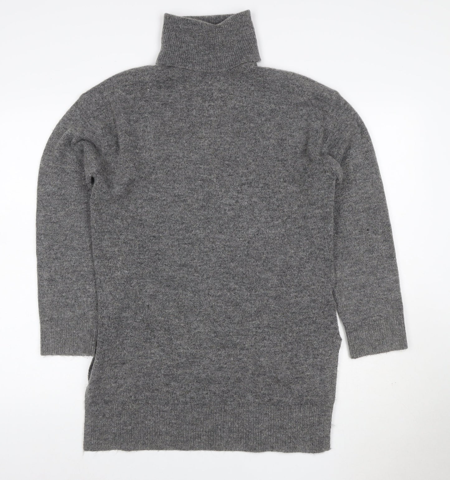 H&M Women Grey XS Knit Roll Neck Jumper Dress Long Sleeve