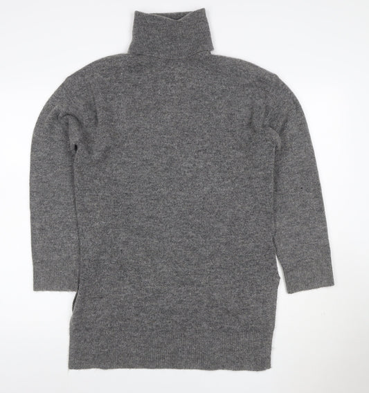 H&M Women Grey XS Knit Roll Neck Jumper Dress Long Sleeve