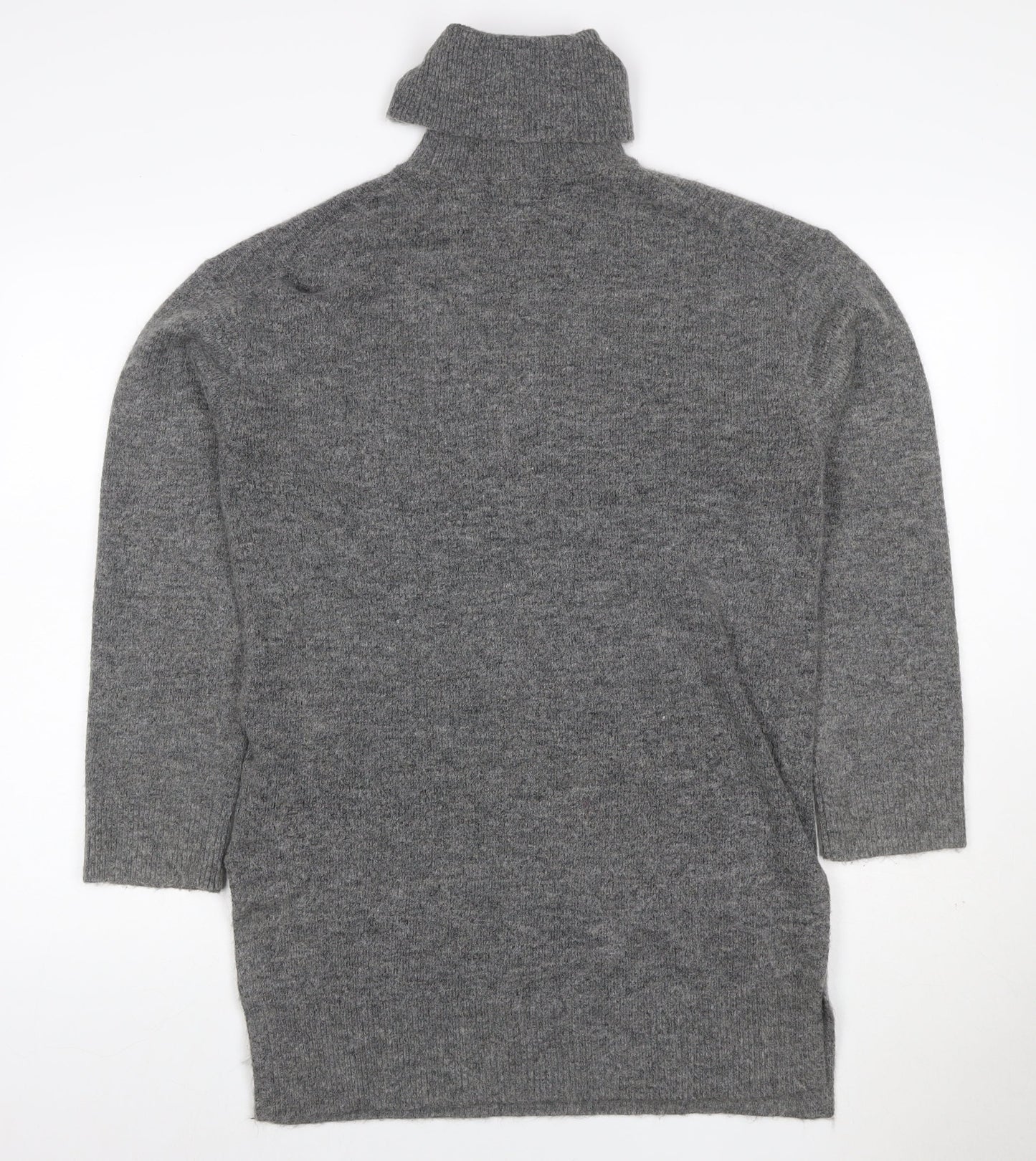 H&M Women Grey XS Knit Roll Neck Jumper Dress Long Sleeve