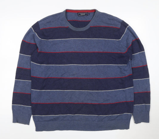 Maine New England Men’s Blue Striped Cotton Knit Pullover Jumper XL