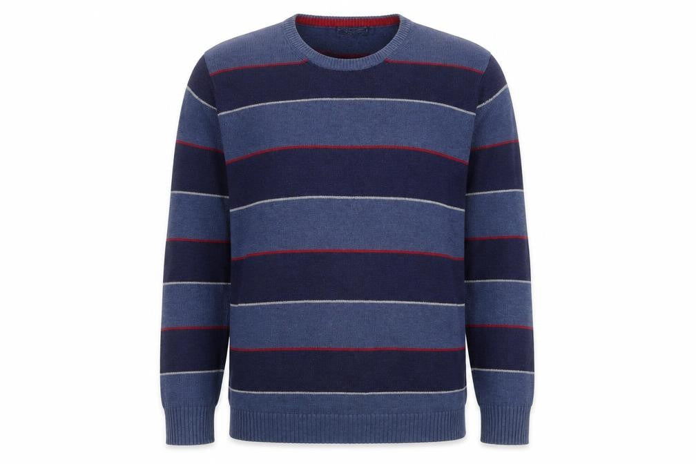 Front view of Maine New England Men’s Blue Striped Cotton Knit jumper XL