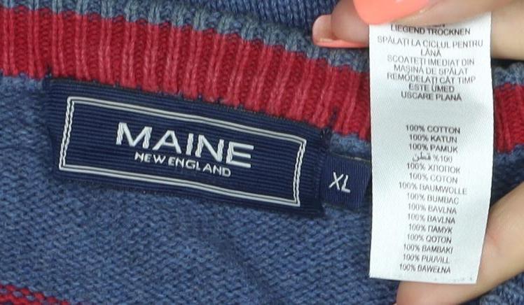 Maine New England Men’s Blue Striped Cotton Knit Pullover Jumper XL