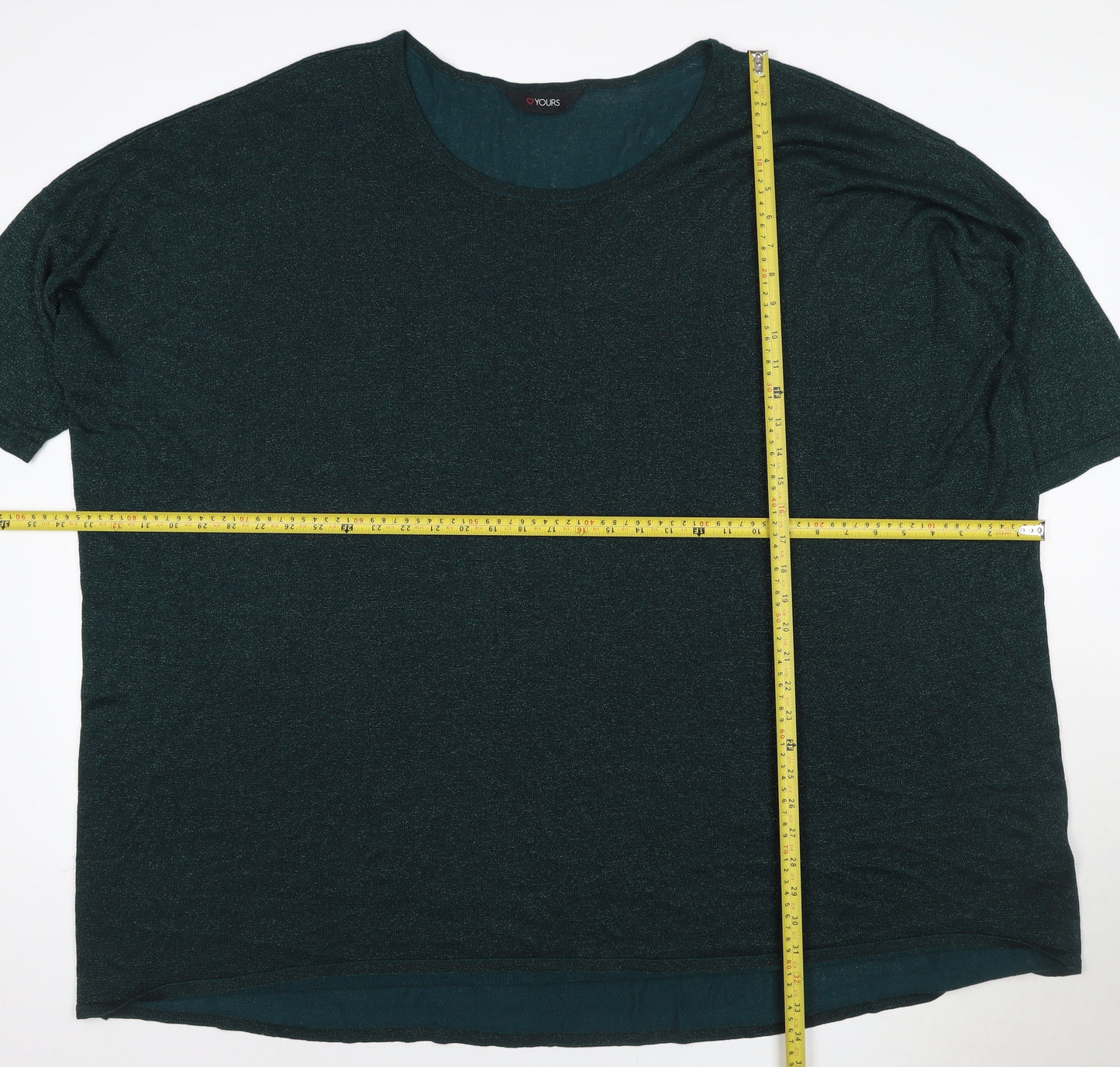 Yours Women Green Shimmer Knit Blouse UK 26 Short Sleeve Plus Size