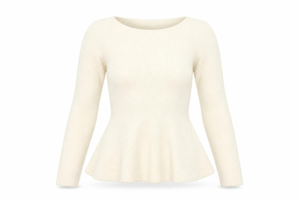 H&M Women Ivory M Ribbed Boat Neck Peplum Knit Jumper
