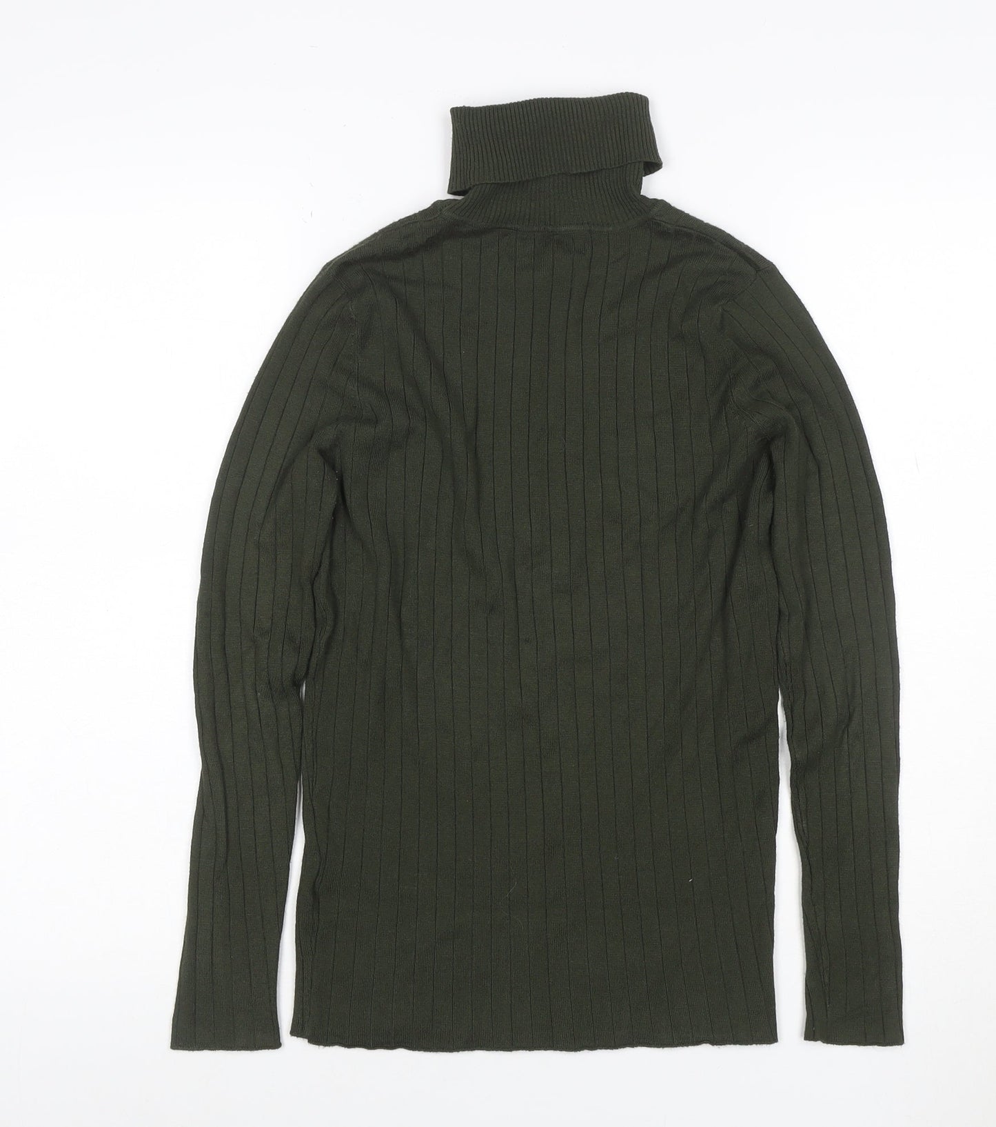 Heart and Soul Women Green UK 12 Ribbed Roll Neck Jersey Top