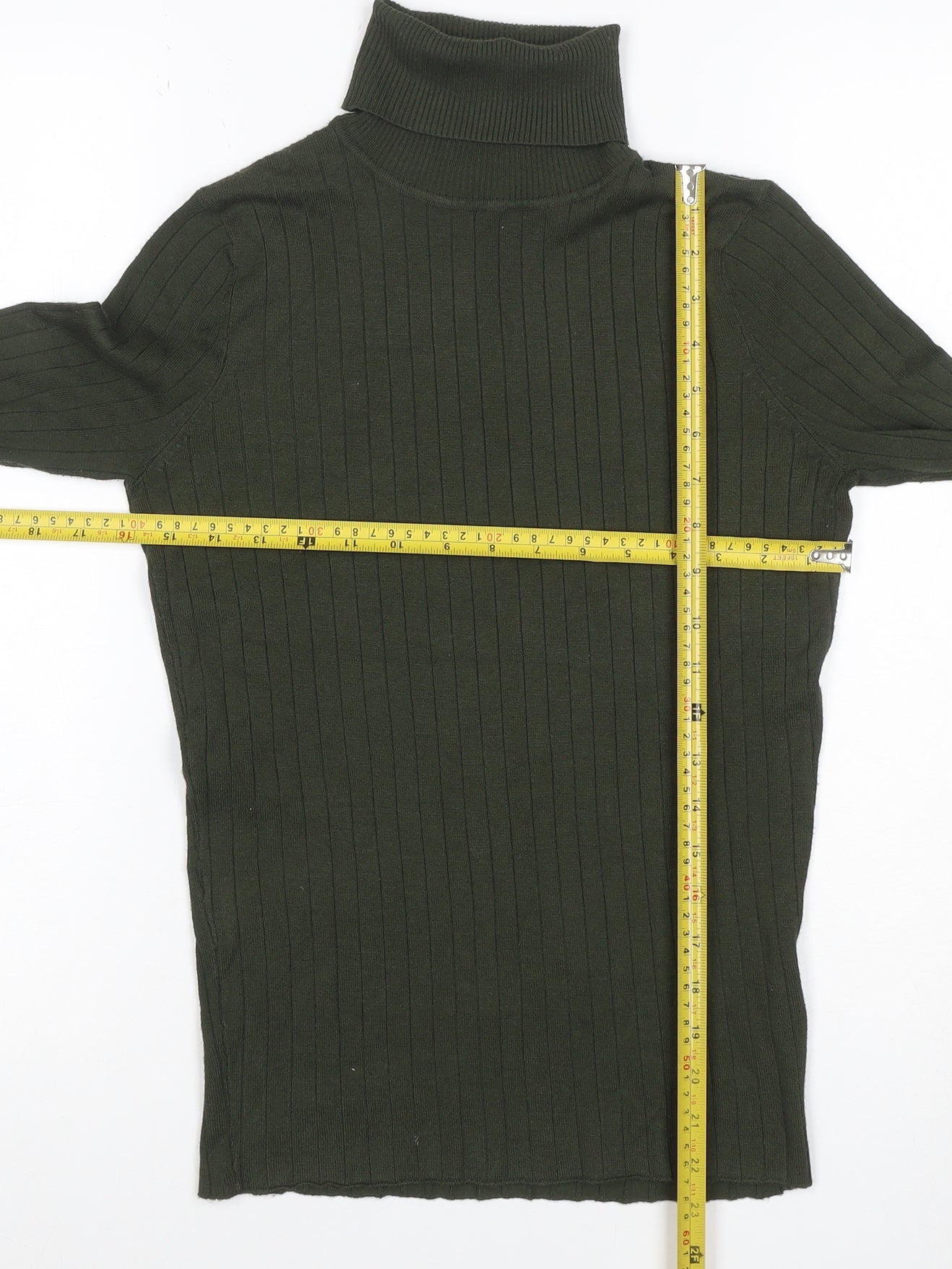 Heart and Soul Women Green UK 12 Ribbed Roll Neck Jersey Top