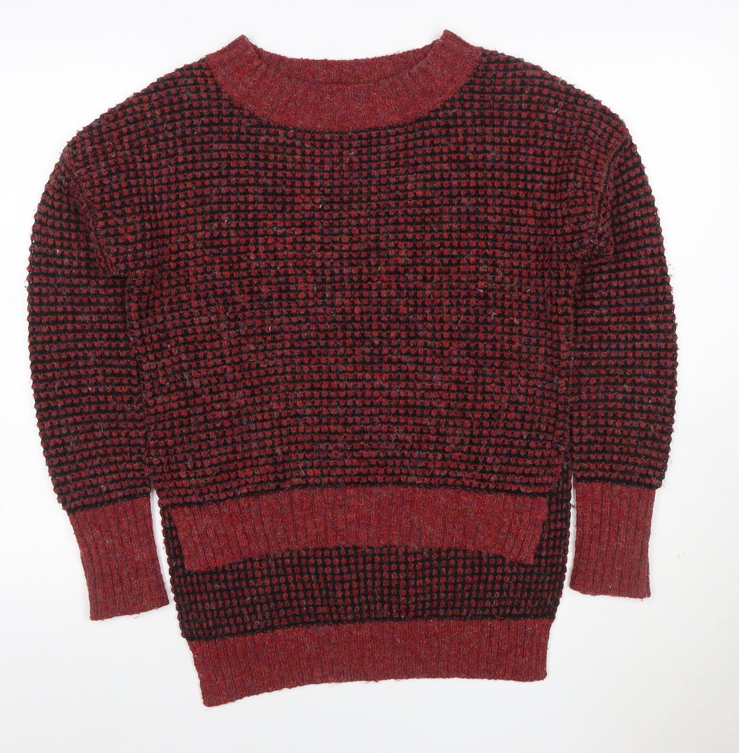 If It Were Me Women Red Black Waffle Knit Raglan Jumper Size S