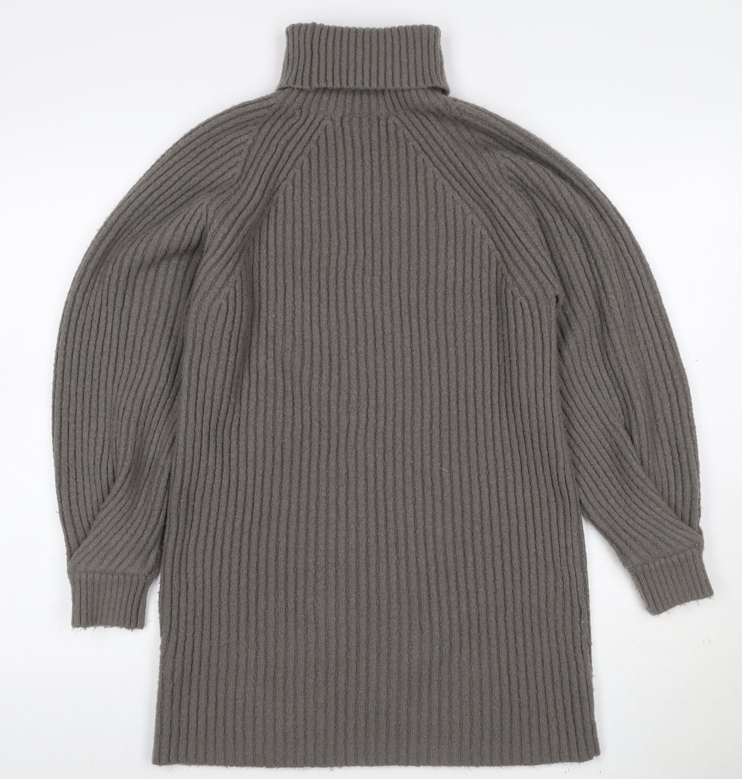 Missguided Women Grey Size 12 Rib Knit Roll Neck Pullover Jumper