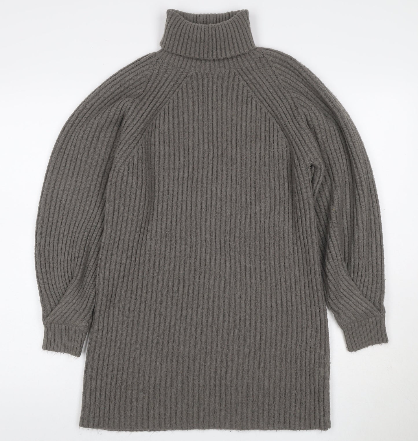 Missguided Women Grey Size 12 Rib Knit Roll Neck Pullover Jumper