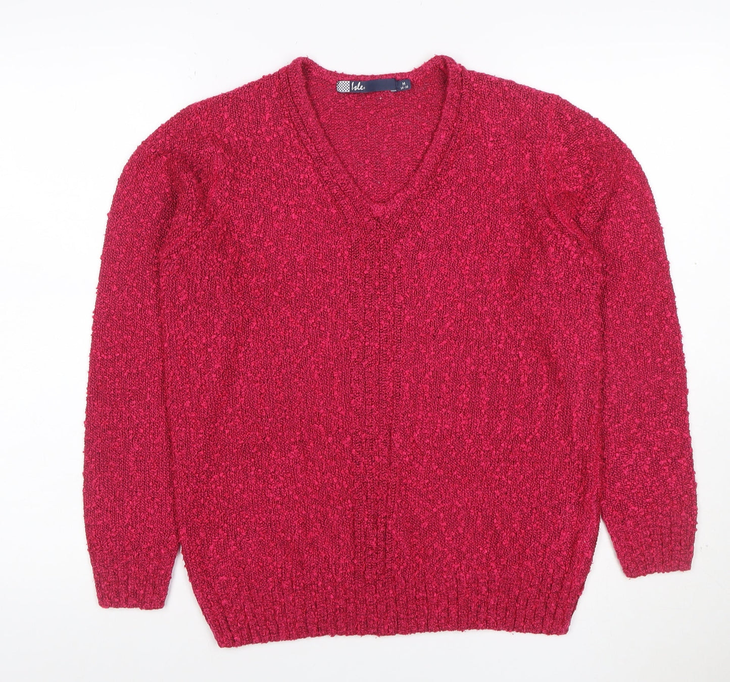 Isle Women’s Pink V-Neck Chunky Knit Jumper Size 14 Long Sleeve