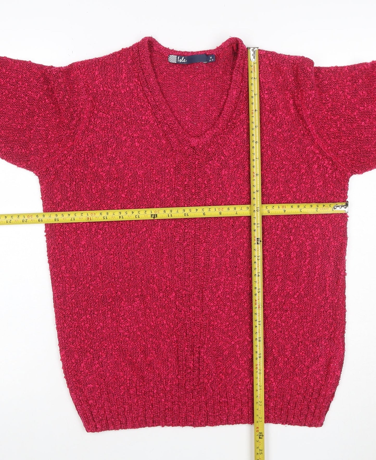 Isle Women’s Pink V-Neck Chunky Knit Jumper Size 14 Long Sleeve