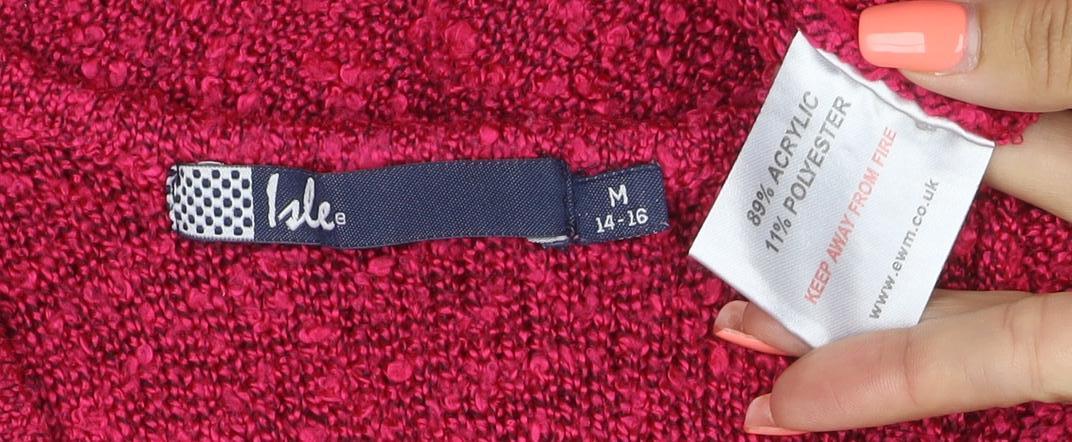 Isle Women’s Pink V-Neck Chunky Knit Jumper Size 14 Long Sleeve