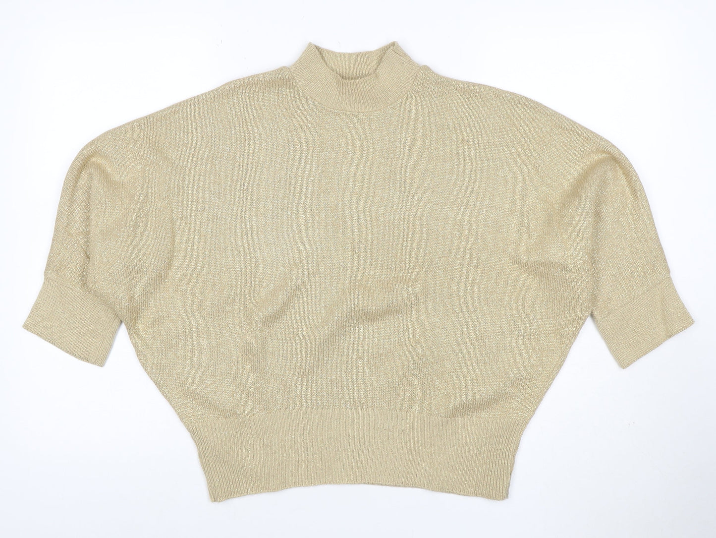 New Magram Collection Women's Gold Lurex Mock Neck Knit Jumper L