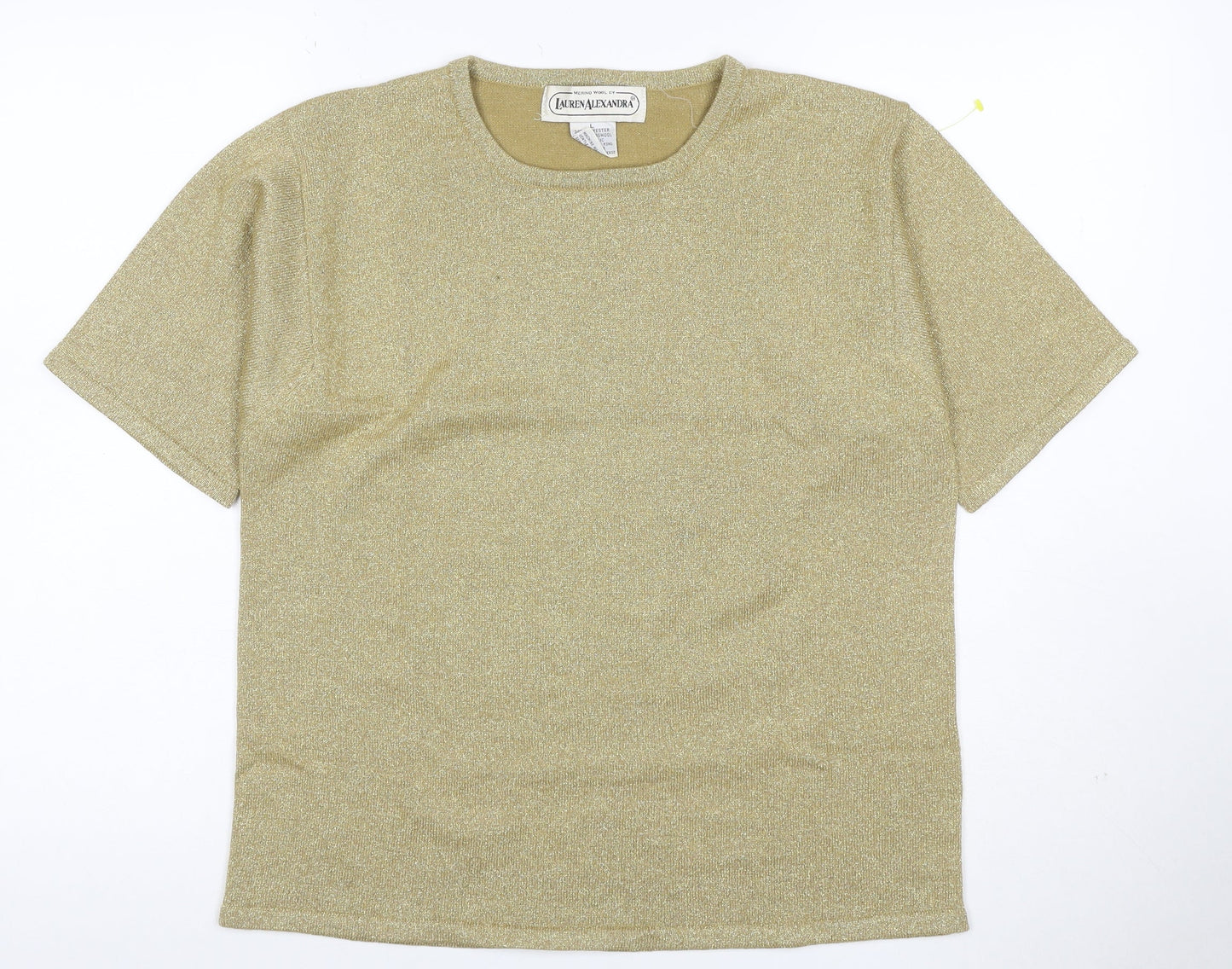 Lauren Alexandra Women Gold L Merino Wool Blend Glitter Knit T-Shirt