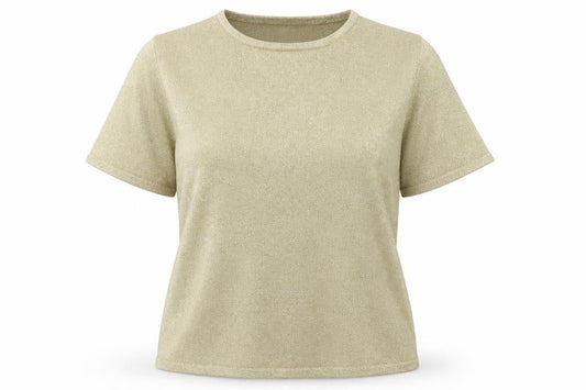 Lauren Alexandra Women Gold L Merino Wool Blend Glitter Knit T-Shirt