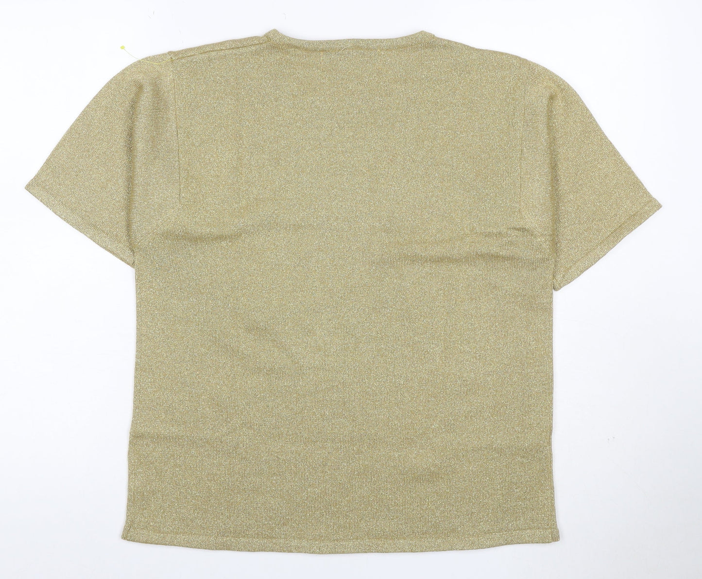Lauren Alexandra Women Gold L Merino Wool Blend Glitter Knit T-Shirt