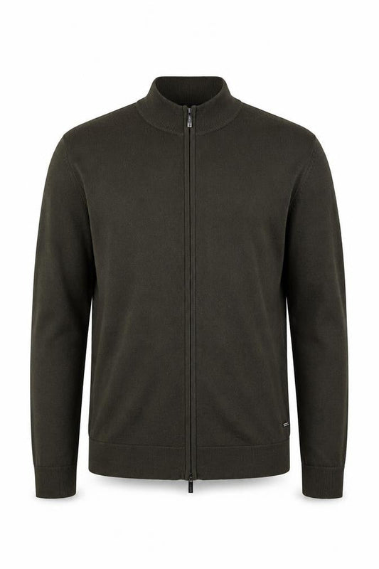 Strellson Men’s Green L Full Zip Cotton Knit Jumper High Neck