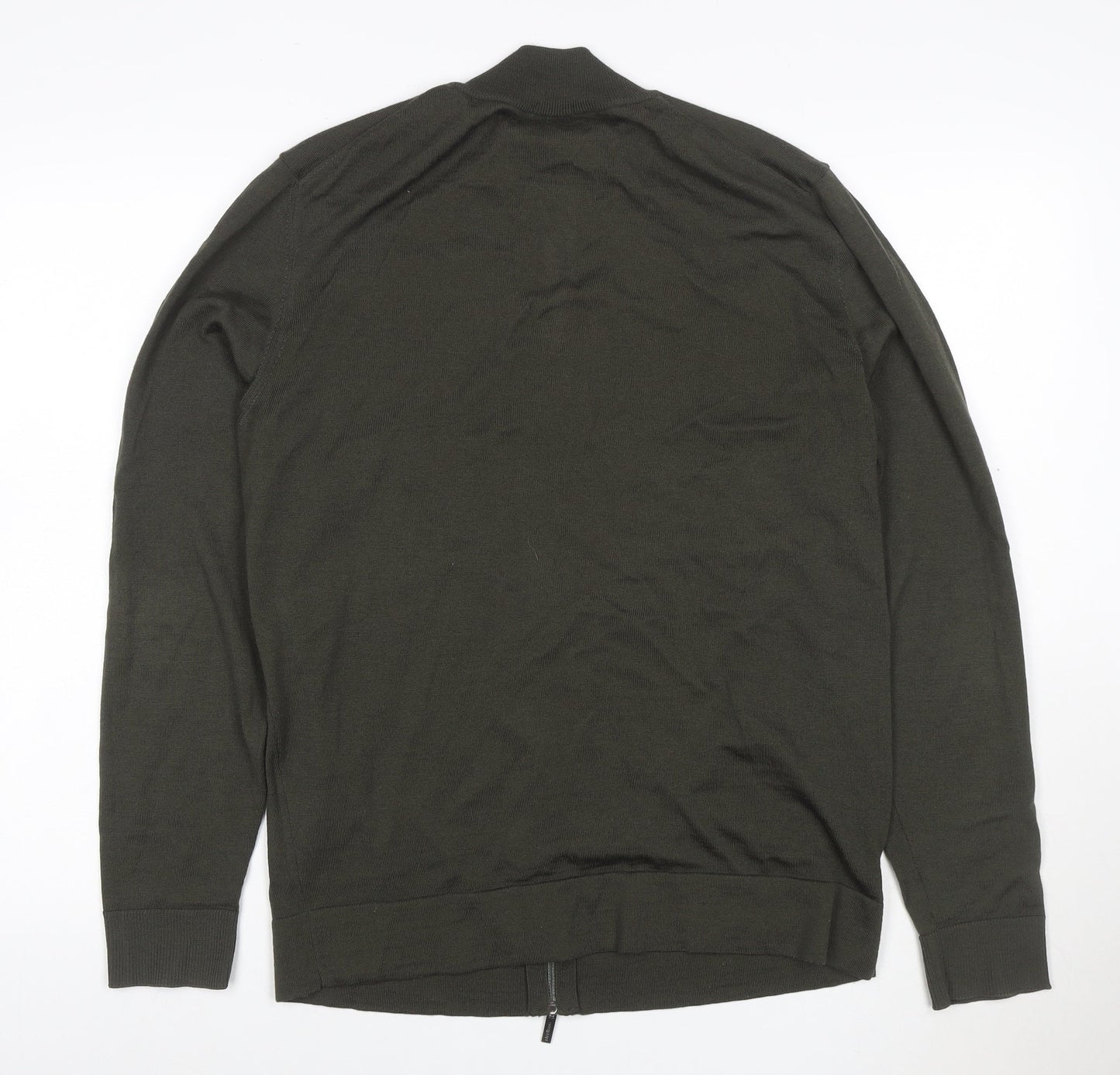 Strellson Men’s Green L Full Zip Cotton Knit Jumper High Neck