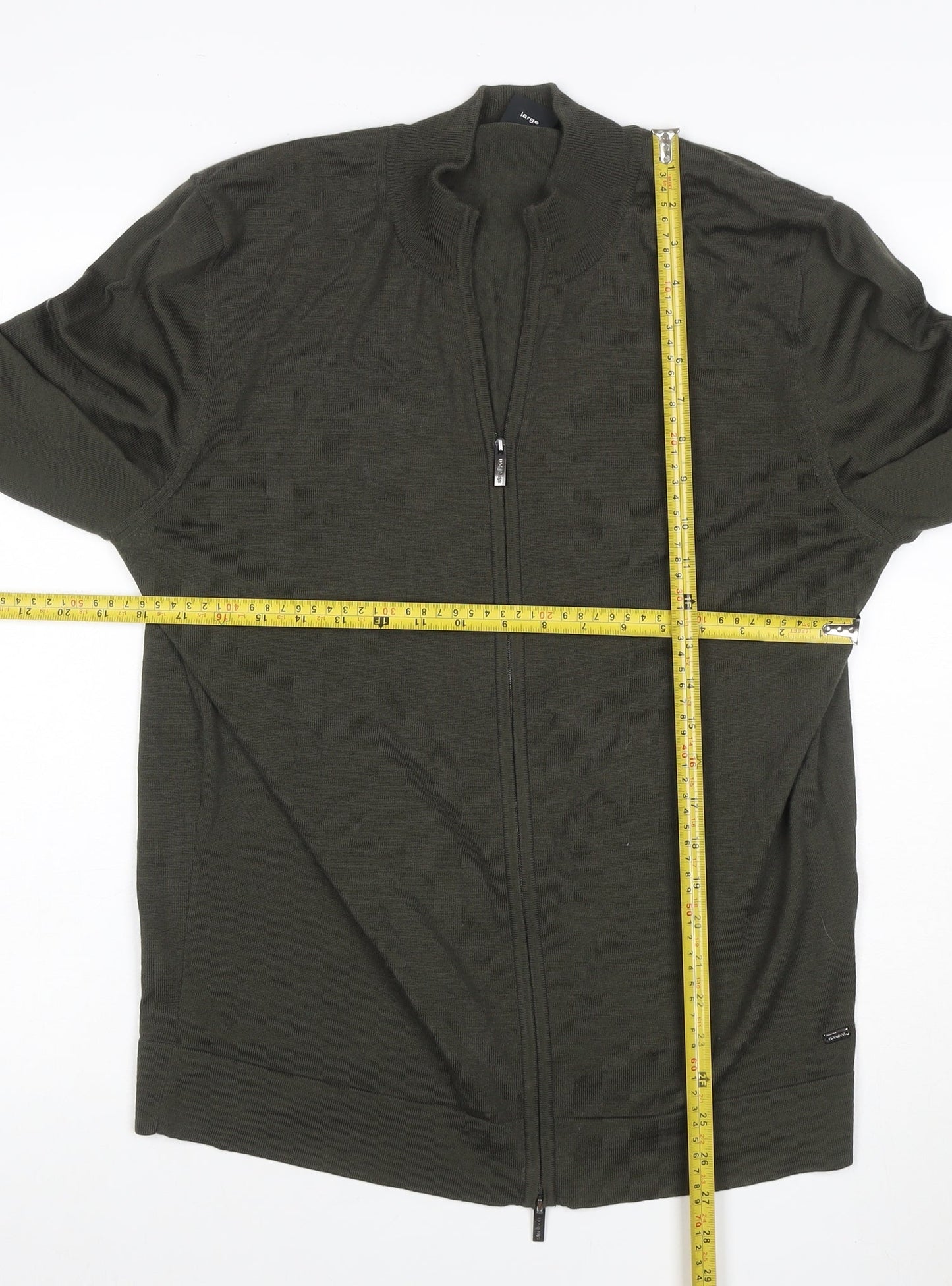Strellson Men’s Green L Full Zip Cotton Knit Jumper High Neck