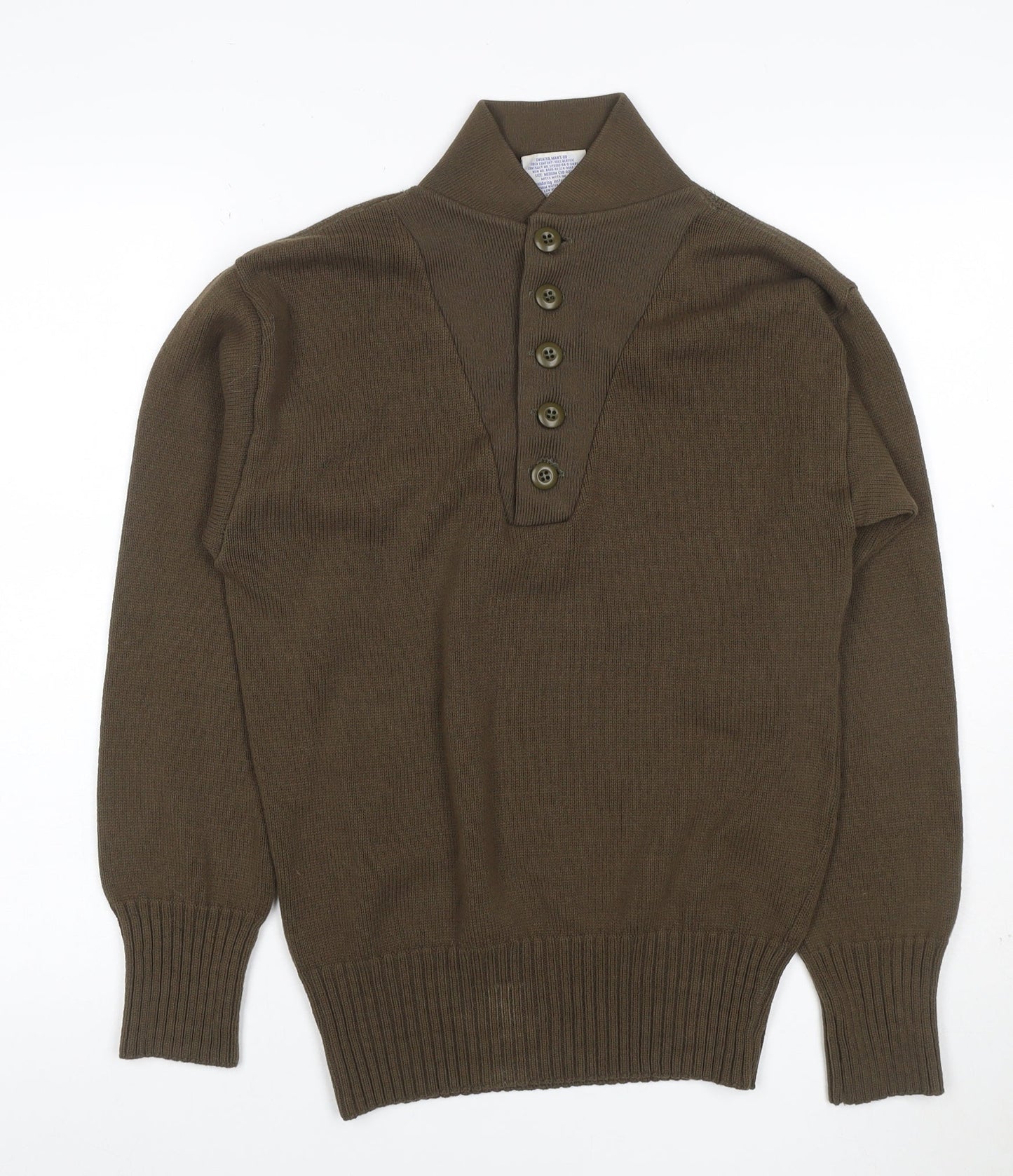 DSCP Men's Brown Medium 38-40 High Neck 5 Button Henley Military Jumper