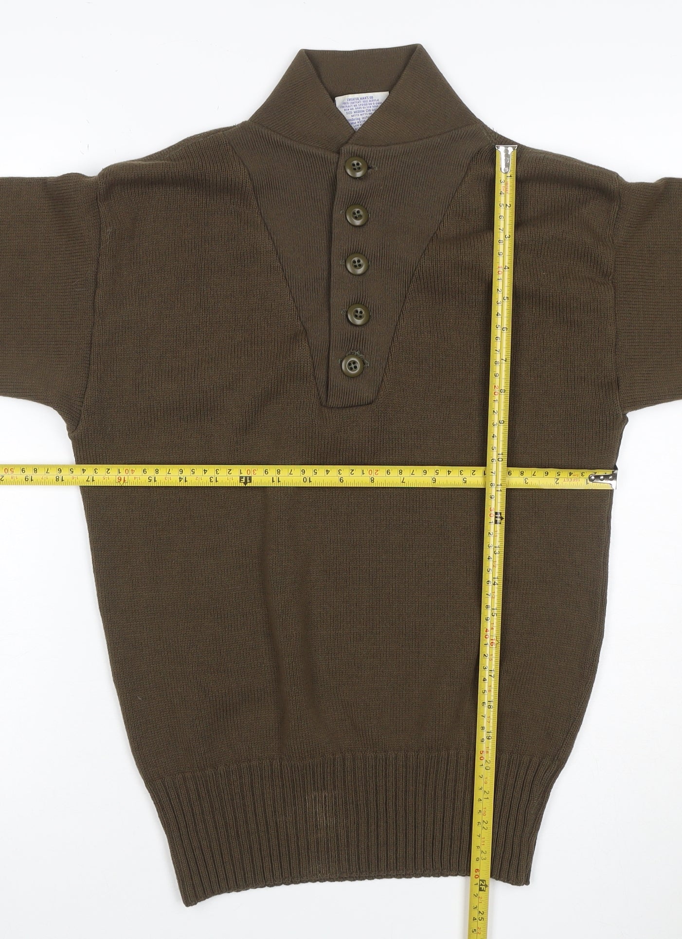 DSCP Men's Brown Medium 38-40 High Neck 5 Button Henley Military Jumper
