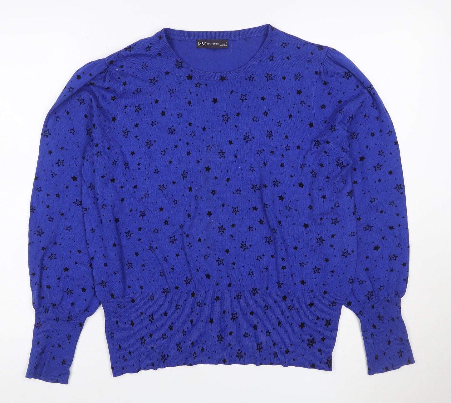 Marks & Spencer Women’s Blue Star Print L Puff Sleeve Jumper