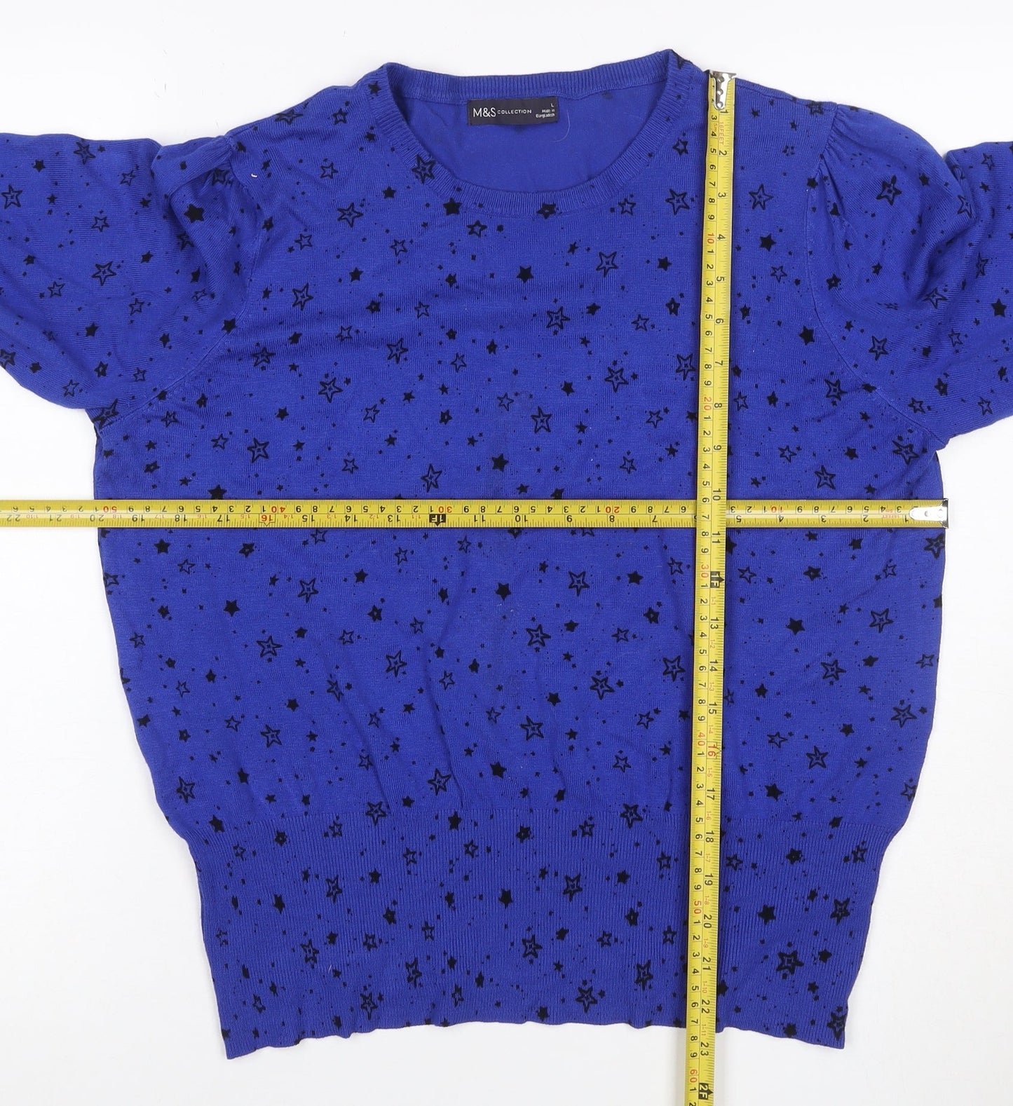 Marks & Spencer Women’s Blue Star Print L Puff Sleeve Jumper