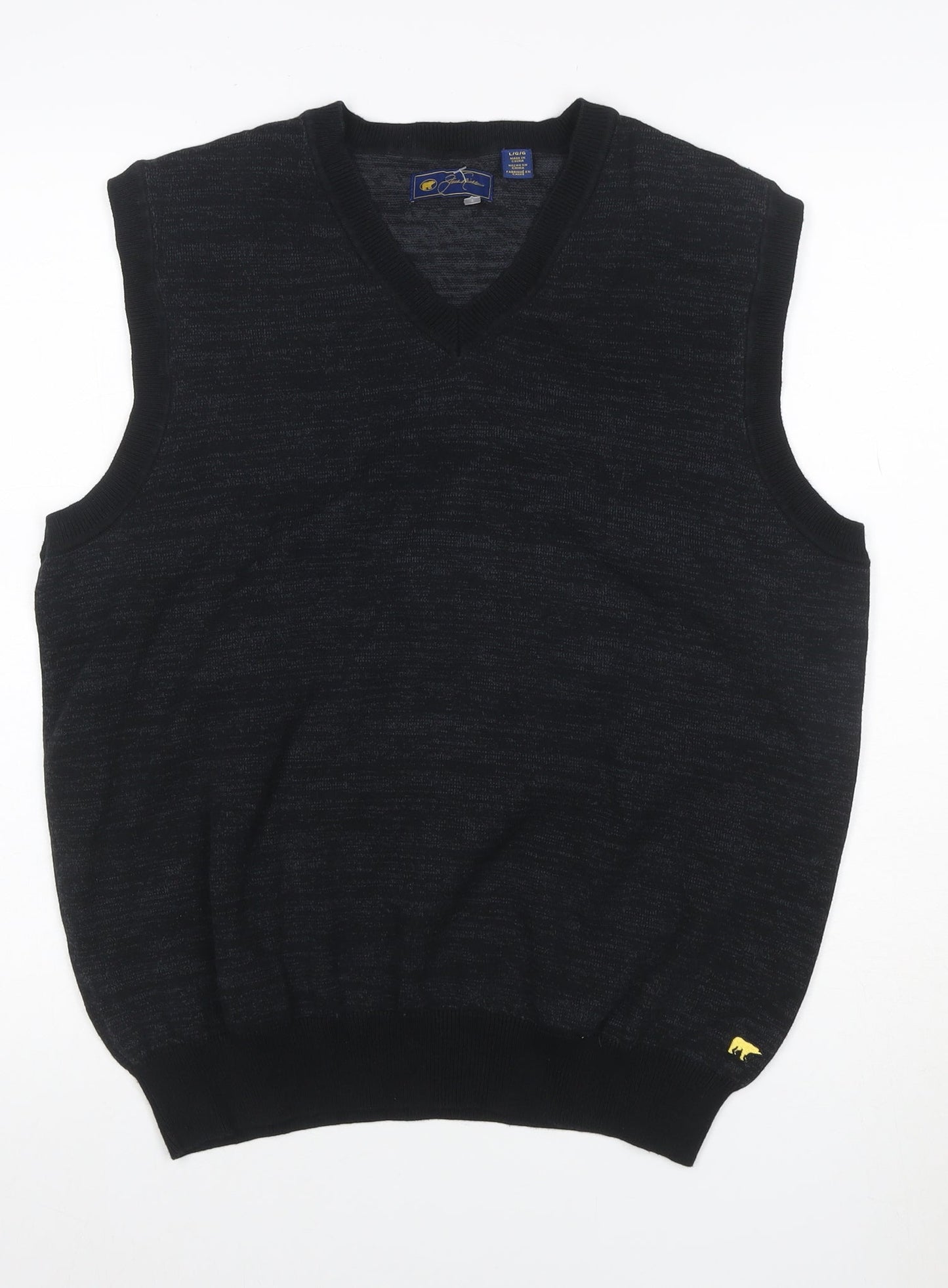 Greg Norman Men's Black L V-Neck Knit Sweater Vest Logo Golf