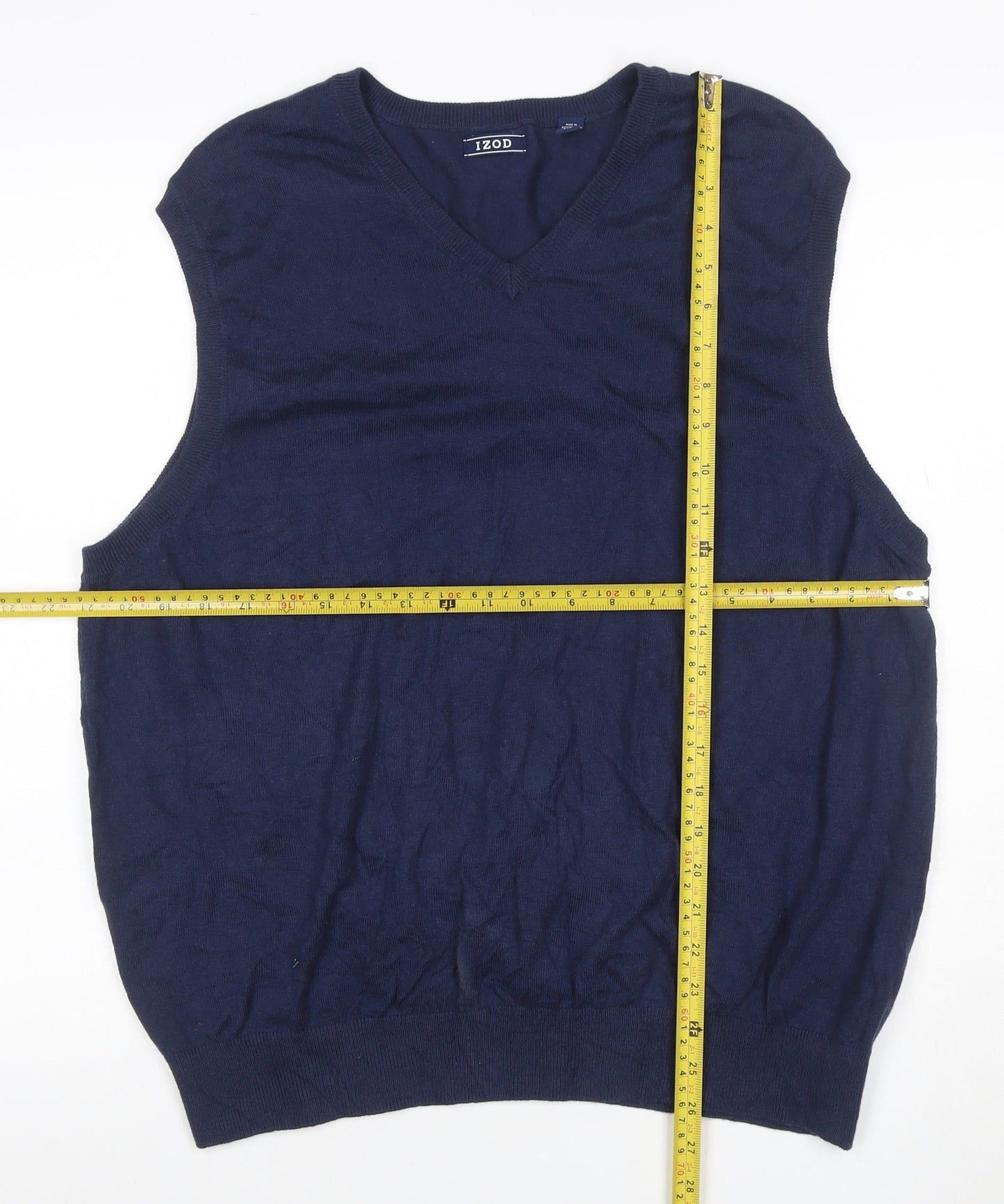 Izod Men's Navy Blue L V-Neck Sleeveless Cotton Blend Knit Vest
