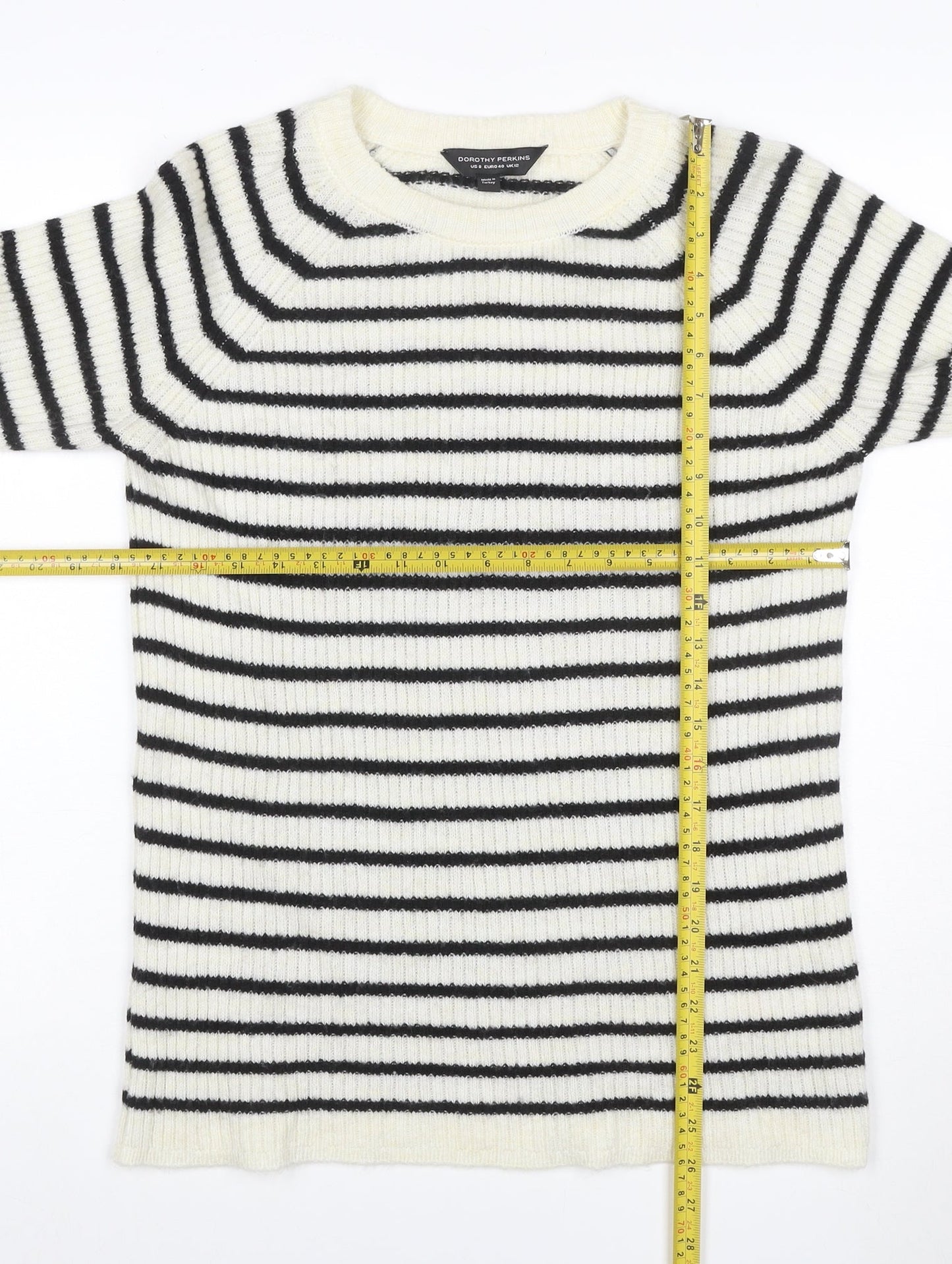 Dorothy Perkins Women’s Ivory Black Stripe Bell Sleeve Jumper UK 12
