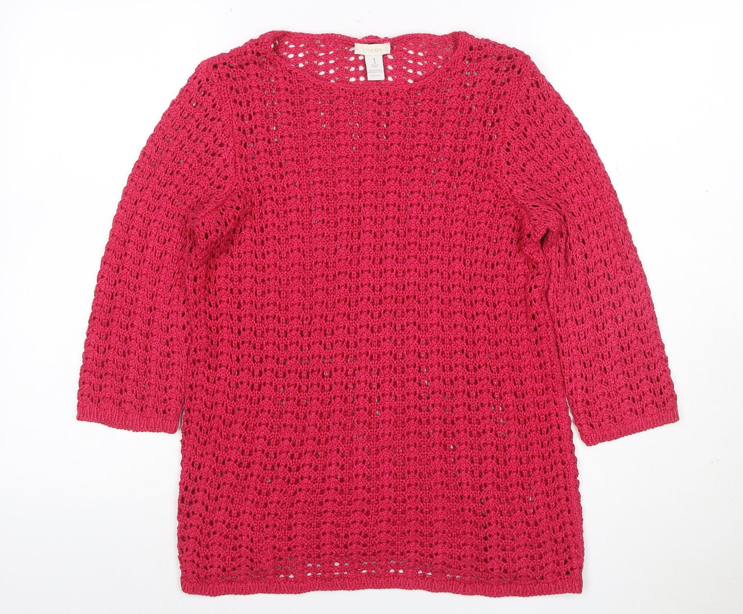 Chico's Women Pink UK 10 Open-Knit Long Sleeve Tunic Jumper