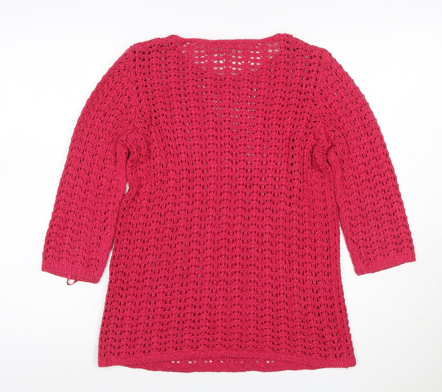 Chico's Women Pink UK 10 Open-Knit Long Sleeve Tunic Jumper