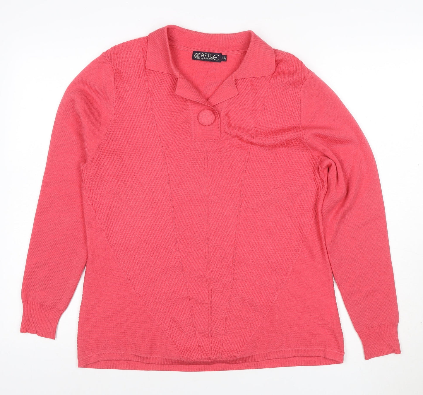 Castle of Ireland Women’s Pink UK 14 Collared Henley Wool Blend Jumper