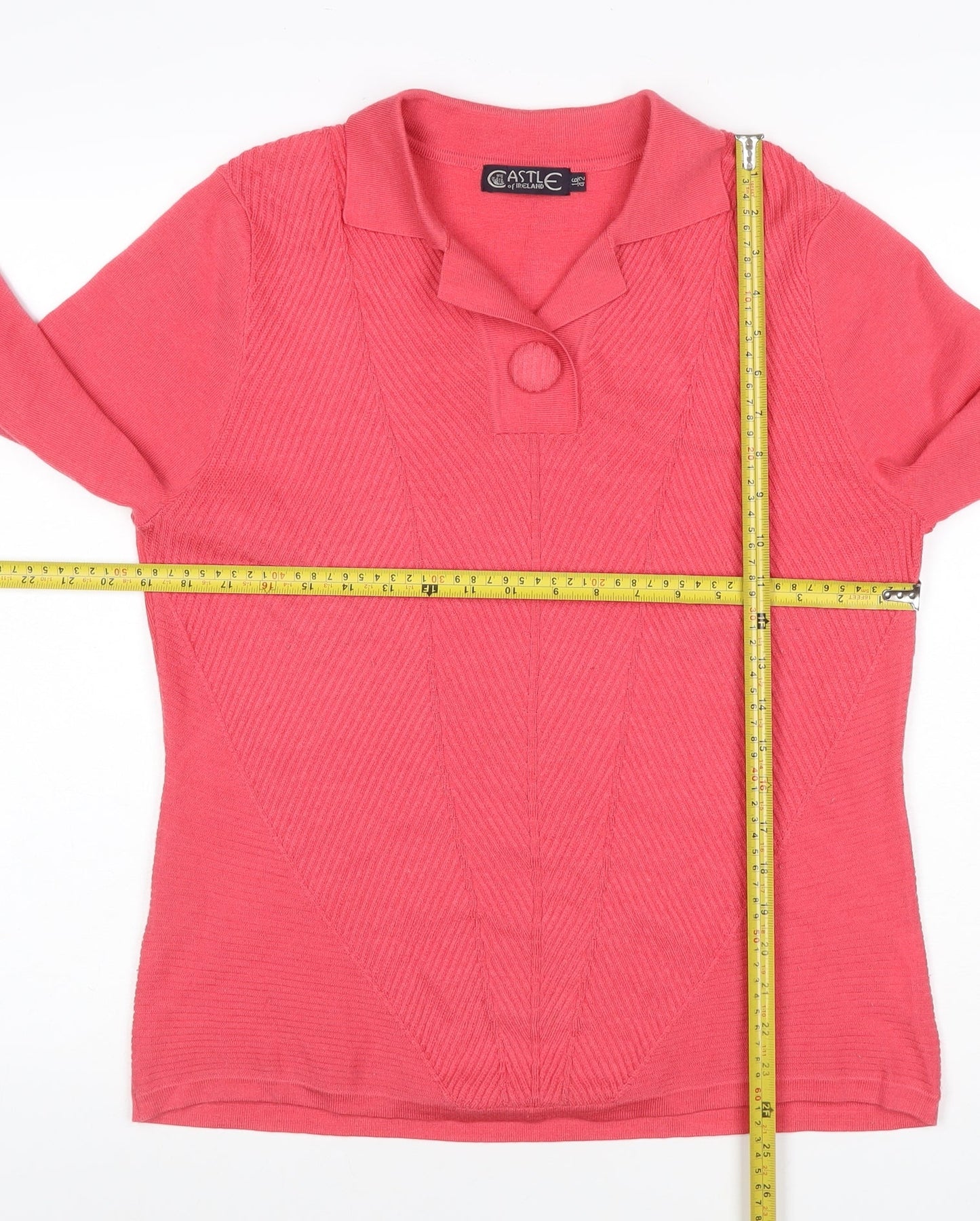 Castle of Ireland Women’s Pink UK 14 Collared Henley Wool Blend Jumper
