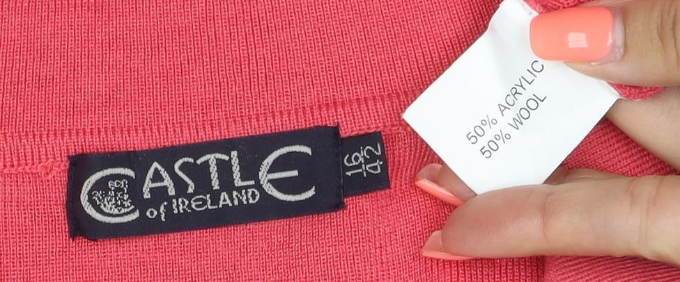 Castle of Ireland Women’s Pink UK 14 Collared Henley Wool Blend Jumper