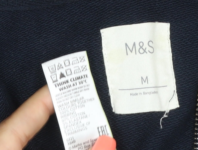 Marks & Spencer Men Blue M Full Zip Hooded Cotton Hoodie